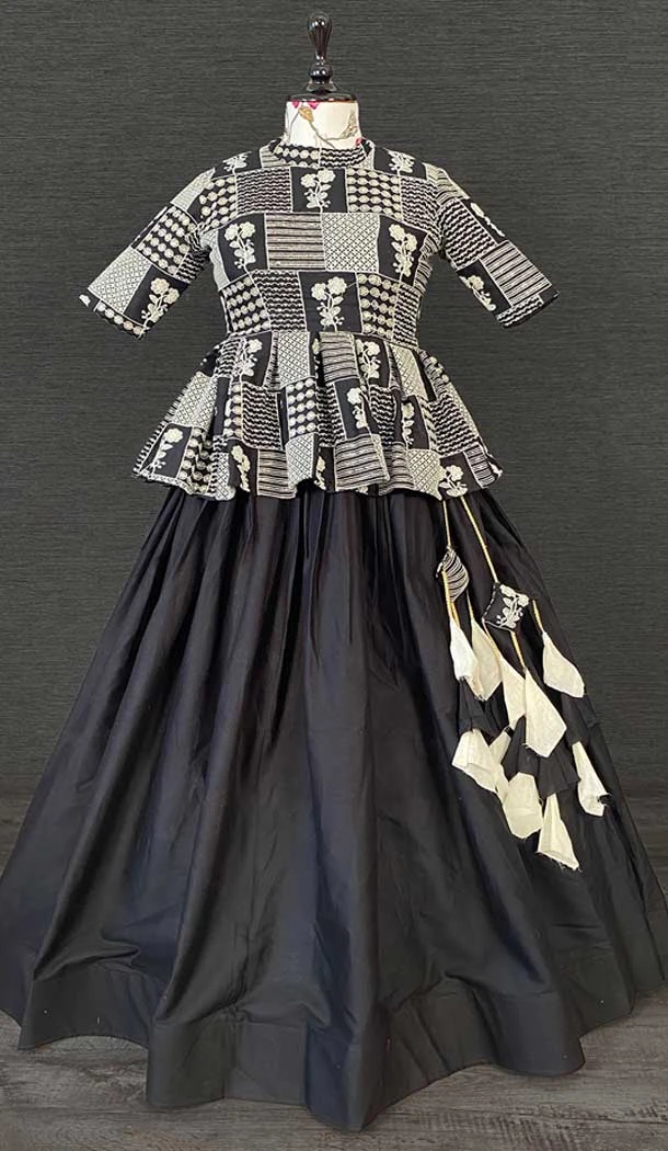 Black Color Pure Cotton Lucknowi Embroidery Work Readymade Women Lehenga Choli -4504155034