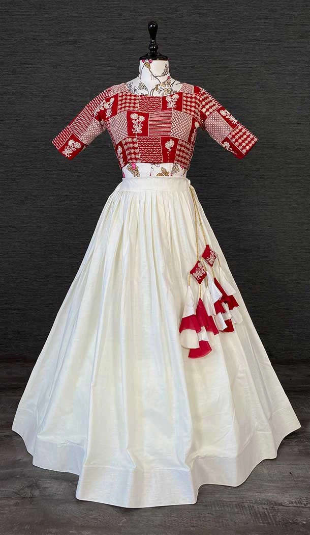 White Color Cotton Lucknowi Embroidery Work Readymade Women Lehenga Choli -4504155036