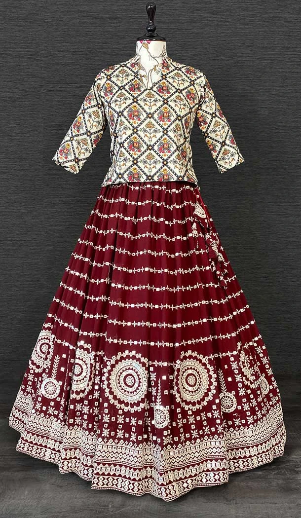 Pretty Faul Red Color Georgette Readymade Women Lehenga Choli -4504155038