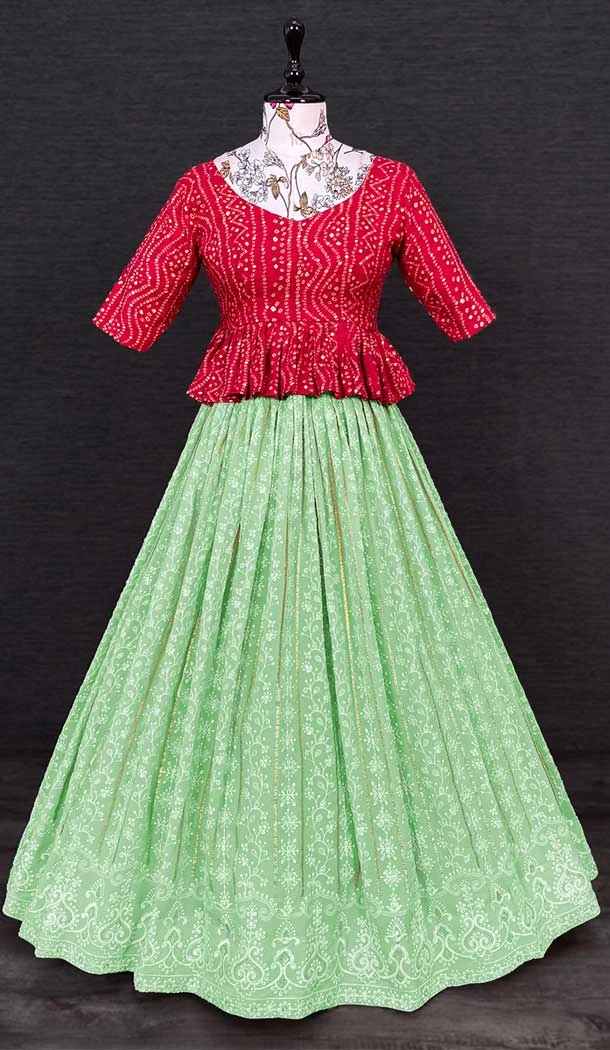 Pista Green Color Georgette Lucknowi Thread Work Readymade Women Lehenga Choli -4504155039