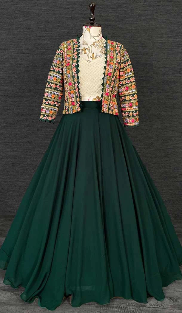 Pine Green Color Georgette Sequence Embroidery Work Readymade Women Lehenga Choli -4504155042