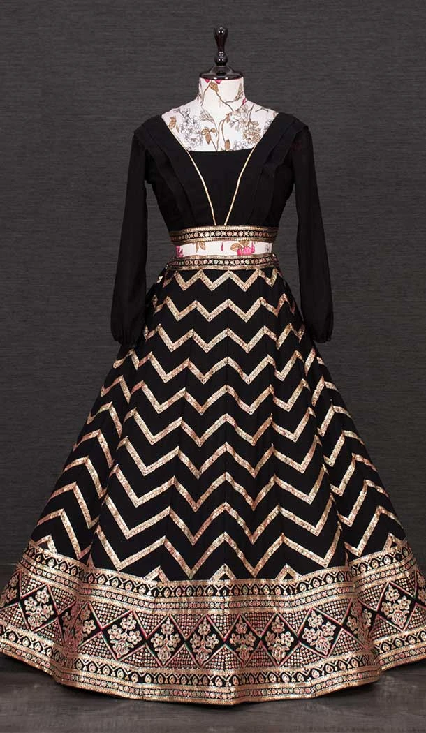 Black Color Georgette Embroidery Work Readymade Women Lehenga Choli -4504155044