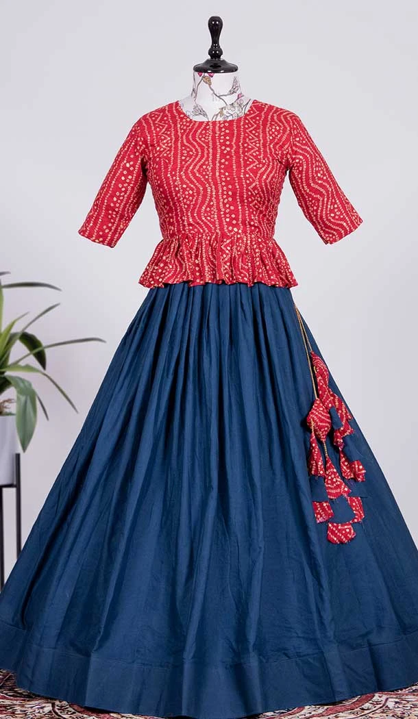 Regal Blue Color Pure Cotton Readymade Women Lehenga Choli -4504155047