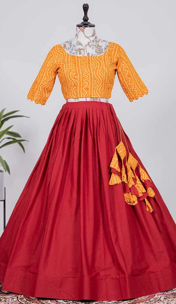 Amazing Brick Red Color Pure Cotton Readymade Women Lehenga Choli -4504155049