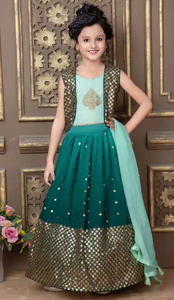 Alluring Green Color Georgette Embroidery Work Designer Girls Wear Lehenga Choli -4477154873