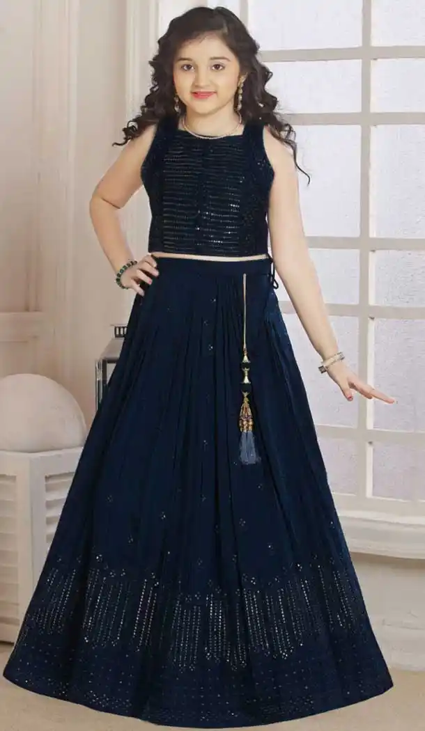 Navy Blue Pure Georgette Sequence Thread Work Party Wear Lehenga Choli -4478154874