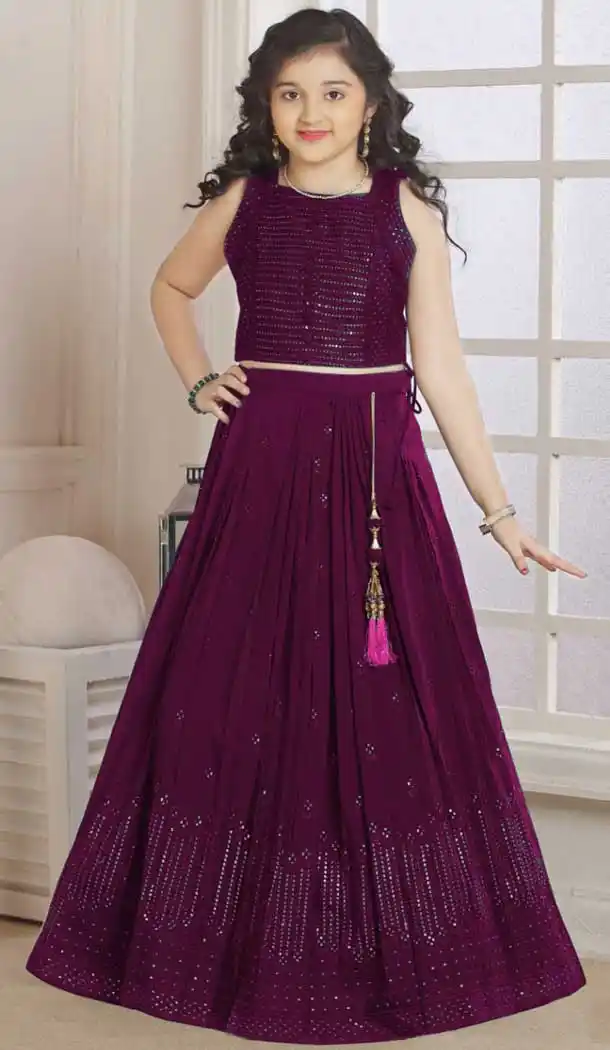 Wine Color Pure Georgette Sequence Thread Work Party Wear Lehenga Choli -4478154877