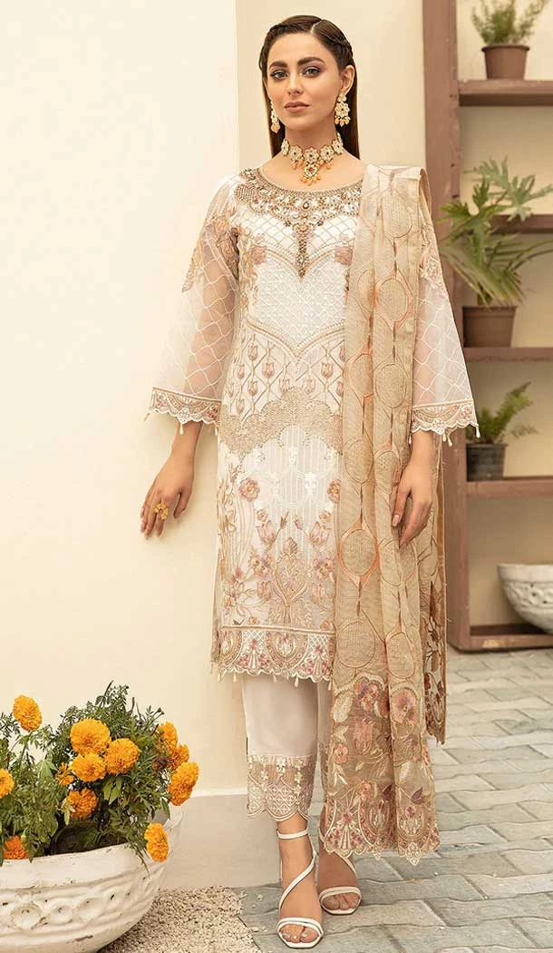 White Color Embroidery Work Heavy Georgette Eid Festive Wear Salwar Suit - 4505155052