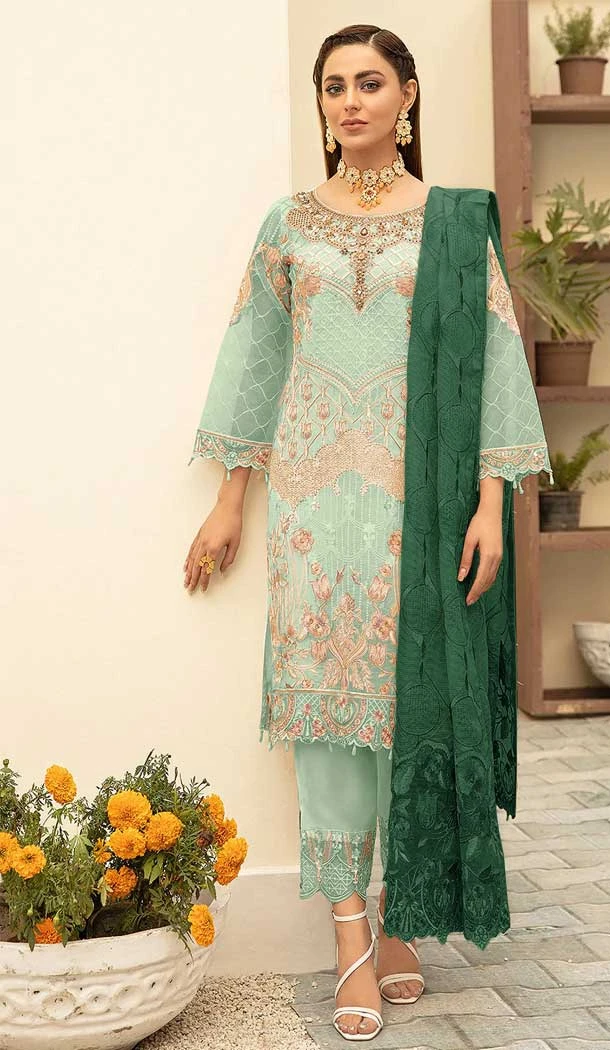 Pista Green Color Embroidery Work Heavy Georgette Eid Festive Wear Salwar Suit - 4505155055