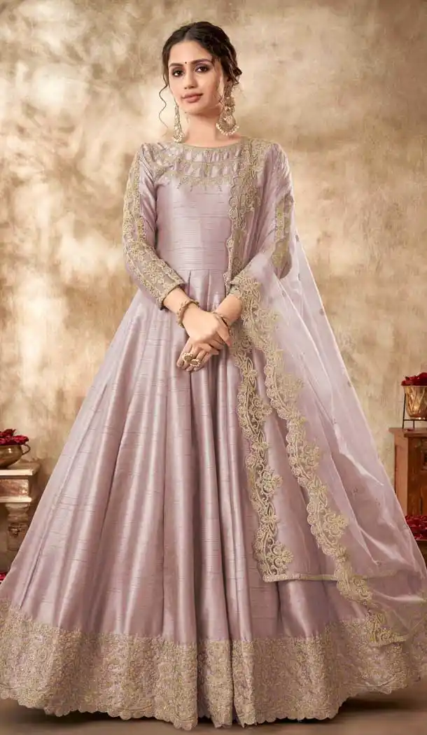 Ethnic Light Purple Color Embroidery Art Silk Pakistani Long Anarkali Salwar Kameez -4506155059