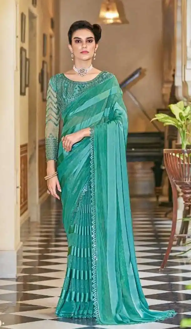 Rama Green Color Silk Sequins Work Party Wear Plus Size Saree Blouse -4512155094