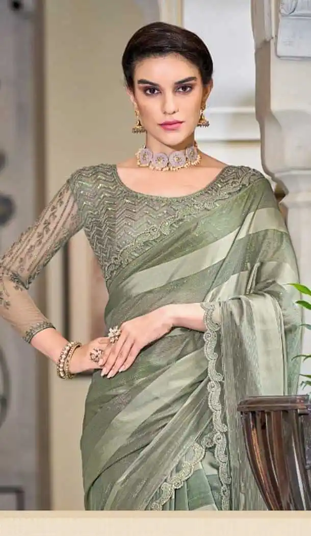 Rust Color Silk Sequins Work Party Wear Plus Size Saree Blouse -4512155099