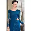 Teal Blue Color Silk Sequins Work Party Wear Plus Size Saree Blouse -4512155100