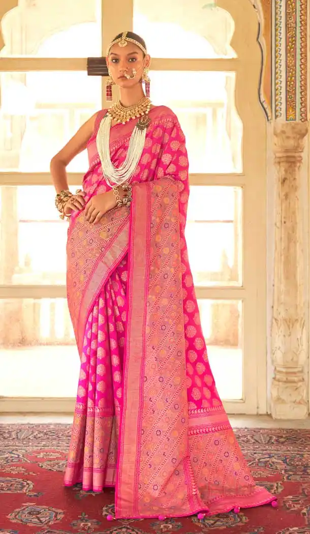 Rani Pink Color Smooth Silk Foil Print Work Traditional Party Wear Saree -4515155114