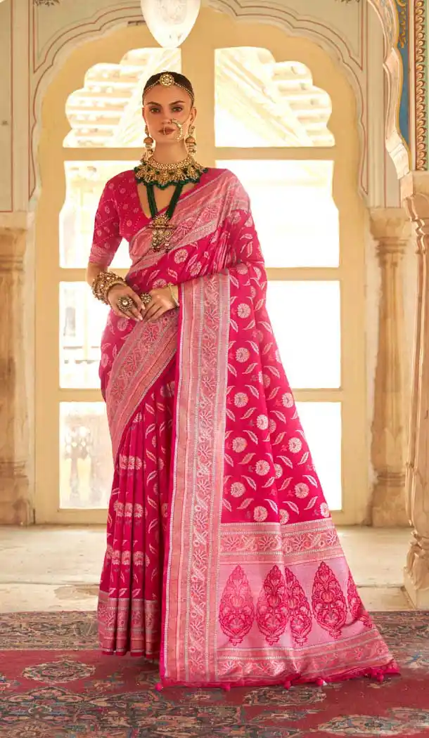 Pink Color Smooth Silk Foil Print Work Traditional Party Wear Saree -4515155119
