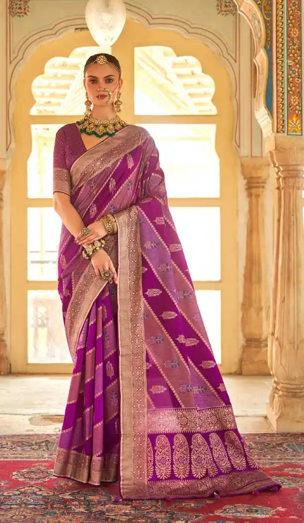 Magnificence Purple Color Smooth Silk Foil Print Work Traditional Party Wear Saree -4515155121