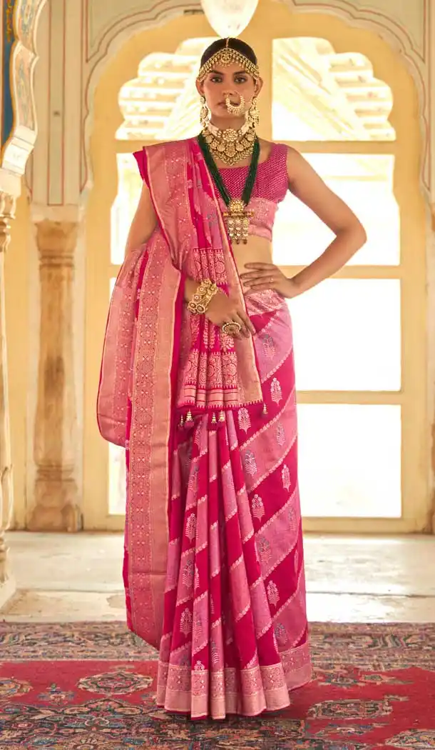 Pink Color Smooth Silk Foil Print Work Traditional Party Wear Saree -4515155123