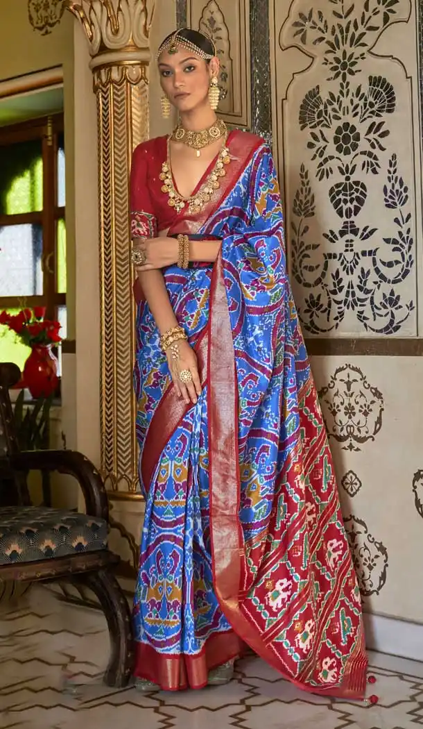 Blue Color Silk Patola Work Casual Party Wear Saree Blouse -4516155126