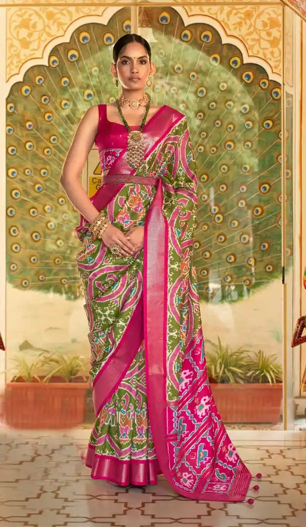 Green Color Silk Patola Work Casual Party Wear Saree Blouse -4516155127