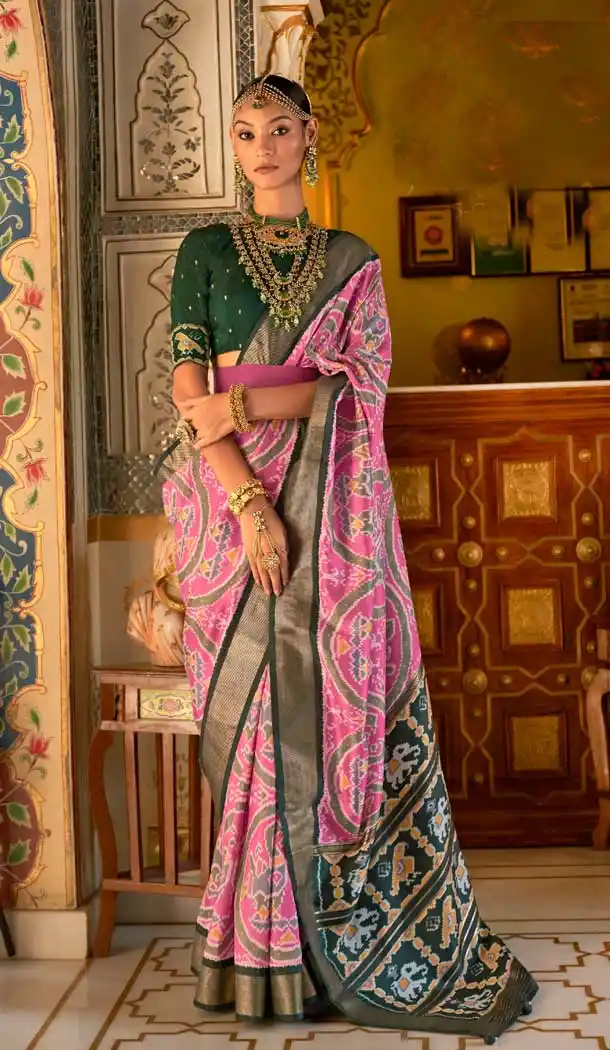 Pink Color Silk Patola Work Casual Party Wear Saree Blouse -4516155128