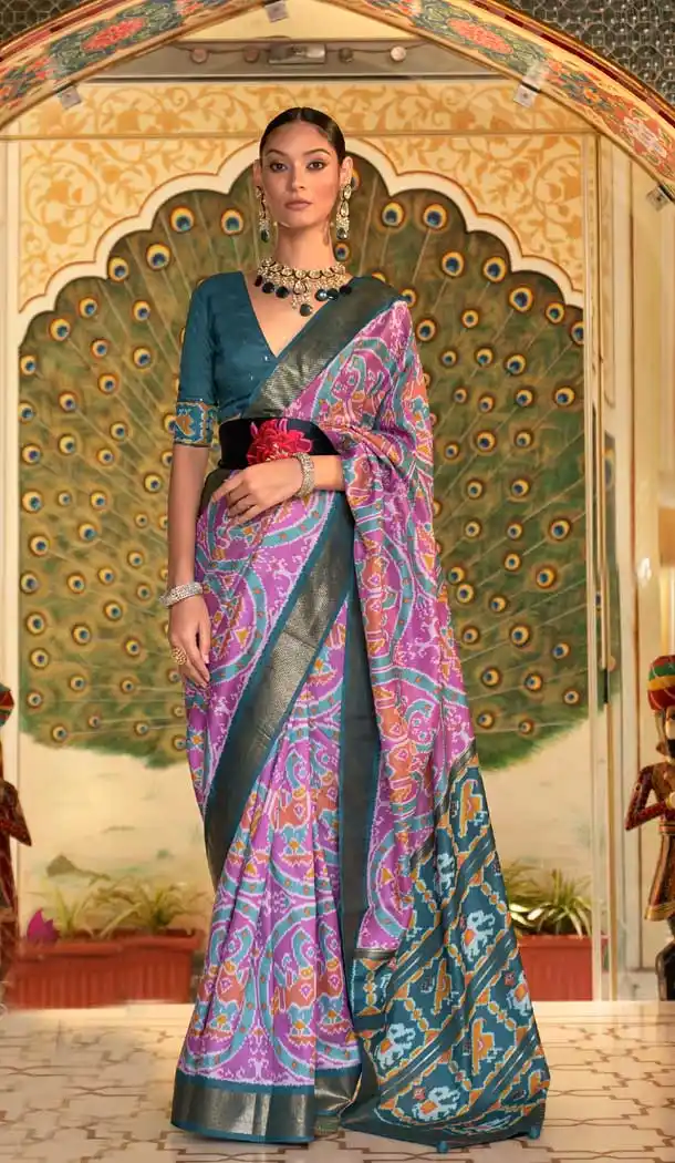 Light Purple Color Silk Patola Work Casual Party Wear Saree Blouse -4516155133