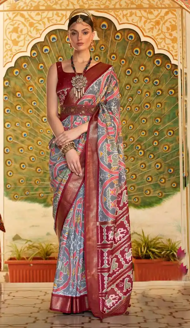 Maroon Color Silk Patola Work Casual Party Wear Saree Blouse -4516155134