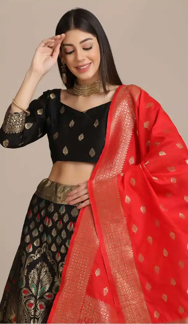 Beautiful Black Color Jacquard Zari Work Traditional Party Wear Lehenga Choli - 451715535
