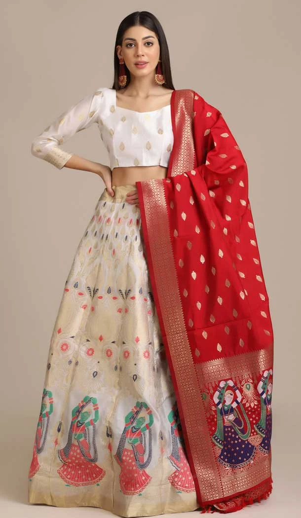 White Color Jacquard Zari Work Traditional Party Wear Lehenga Choli - 451715539