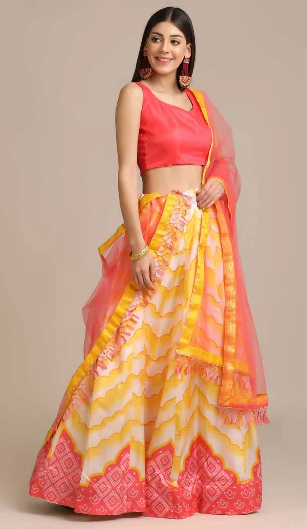 Rust Color Satin Silk Printed Traditional Party Wear Lehenga Choli - 4517155143