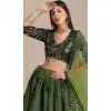 Mehendi Color Taffeta Silk Floral Print Traditional Party Wear Lehenga Choli - 4517155144