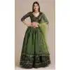 Mehendi Color Taffeta Silk Floral Print Traditional Party Wear Lehenga Choli - 4517155144