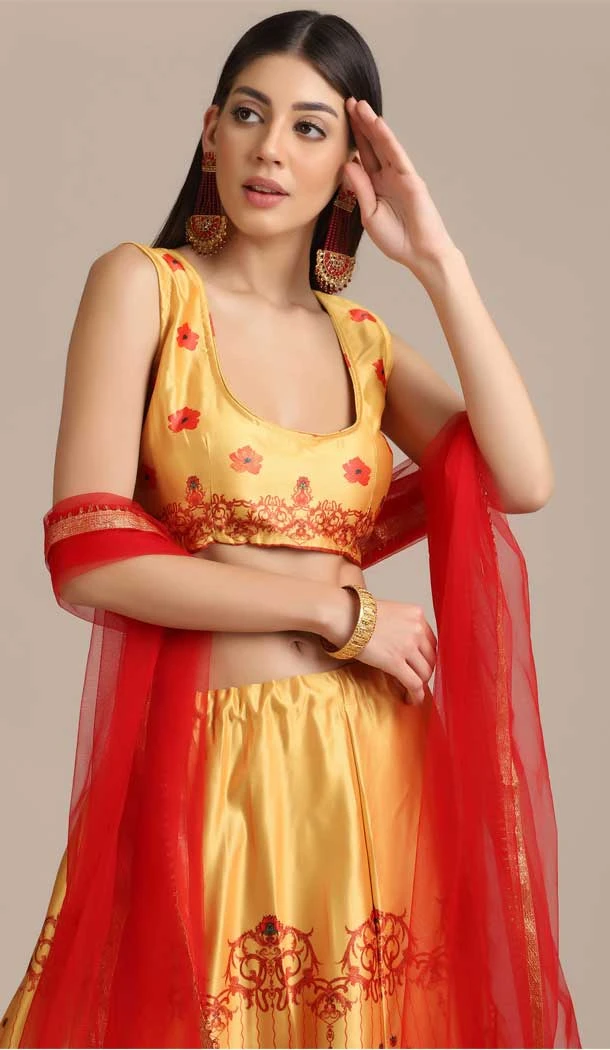 Beautiful Yellow Color Gotta Zari Work Floral Print Traditional Party Wear Lehenga Choli - 4517155146