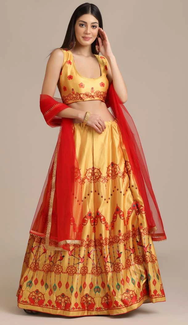 Beautiful Yellow Color Gotta Zari Work Floral Print Traditional Party Wear Lehenga Choli - 4517155146