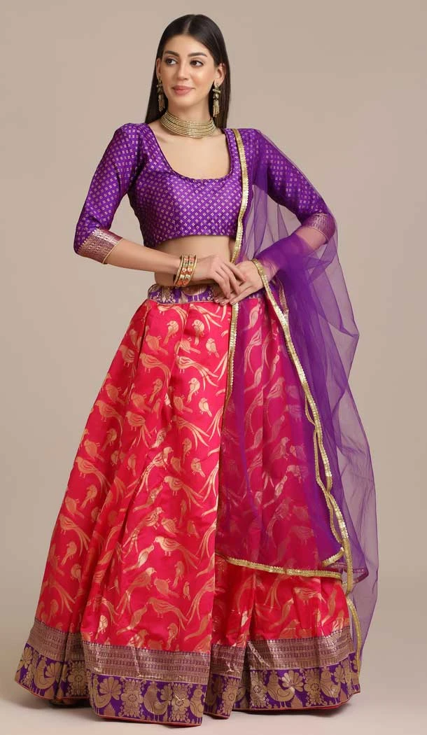 Beautiful Pink Color Jacquard Gold Woven Work Traditional Party Wear Lehenga Choli - 451715551