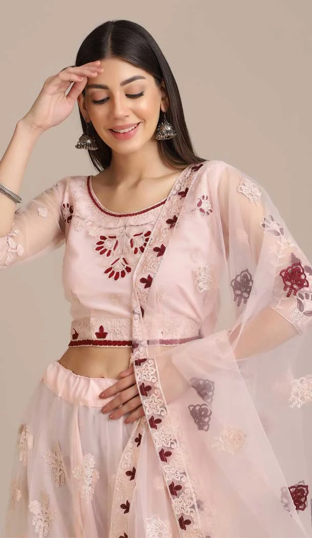 Light Pink Color Net Embroidery Work Traditional Party Wear Lehenga Choli - 4517155155