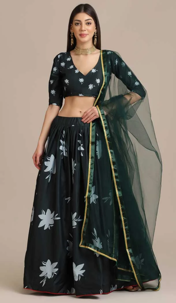 Pretty Black Color Crepe Floral Print Work Traditional Party Wear Lehenga Choli - 4517155156