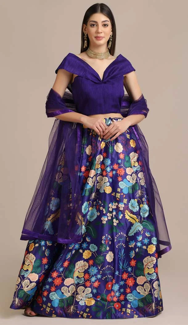 Purple Color Gotta Zari Work Floral Print Traditional Party Wear Lehenga Choli - 4517155158