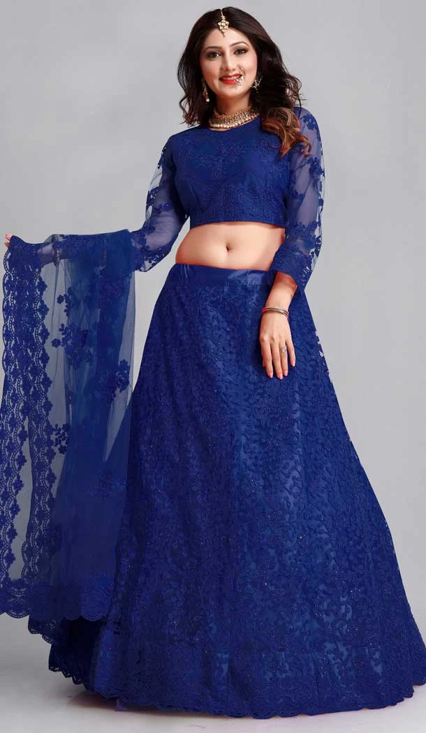 Blue Color Embroidery Work Net Traditional Party Wear Lehenga Choli-4518155162