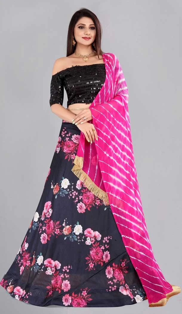 Black Color Floral Printed Work Banglory Silk Party Wear Women Lehenga Choli -4519155172