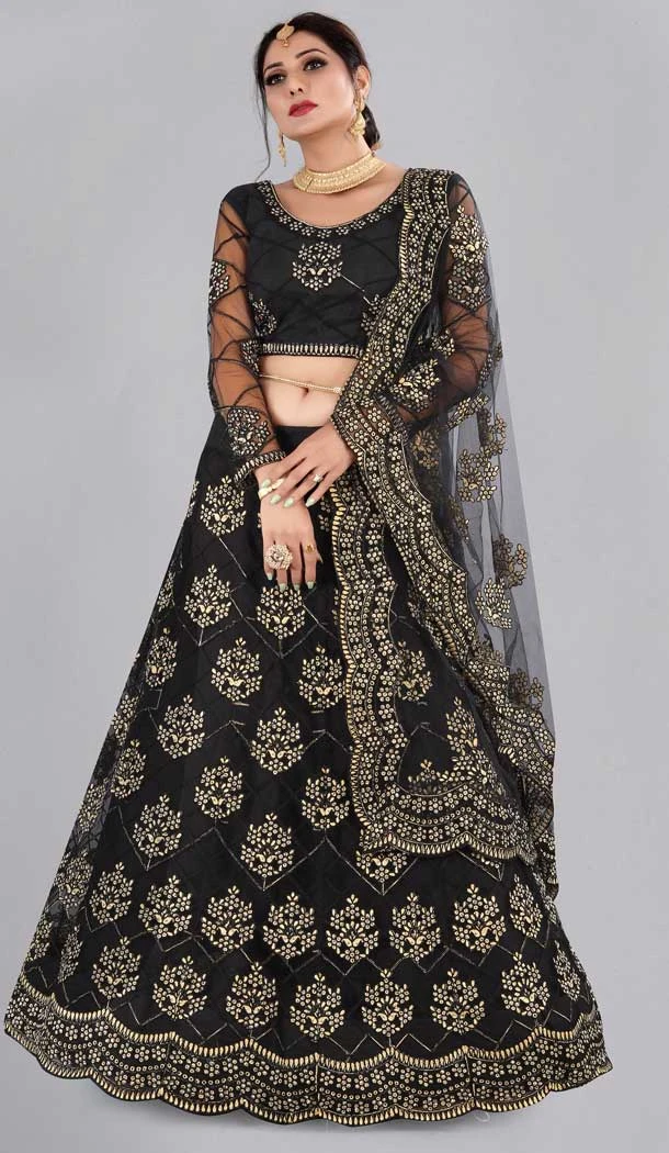 Black Color Embroidery Work Net Party Wear Women Lehenga Choli -4519155174