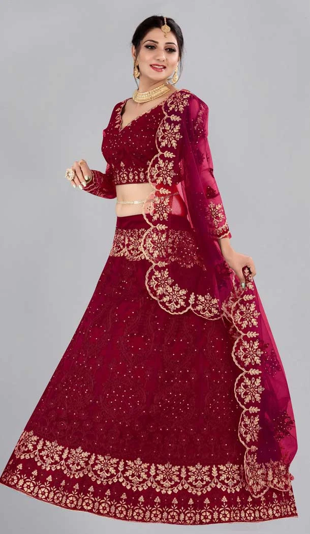 Maroon Color Embroidery Work Net Party Wear Women Lehenga Choli -4519155177