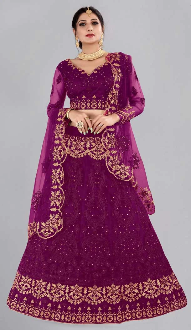 Purple Color Embroidery Work Net Party Wear Women Lehenga Choli -4519155178