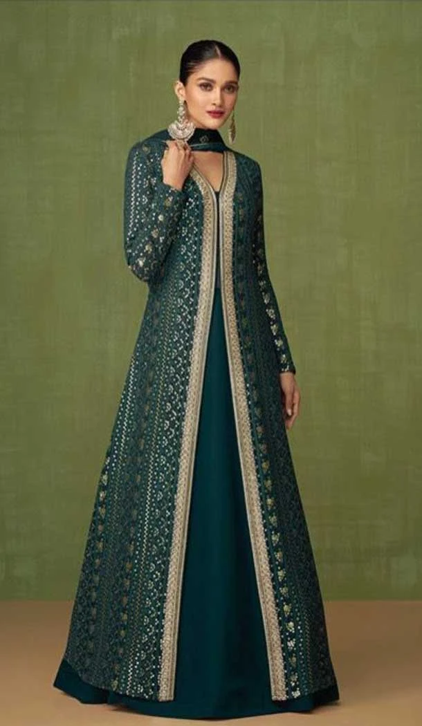 Dark Green Color Faux Georgette Embroidery Work Pakistani Style Salwar Kameez -4528155236
