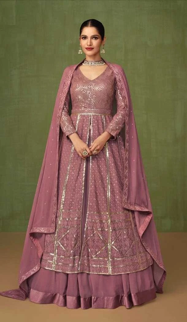 Brandy Rose Color Faux Georgette Embroidery Work Pakistani Style Salwar Kameez -4528155237