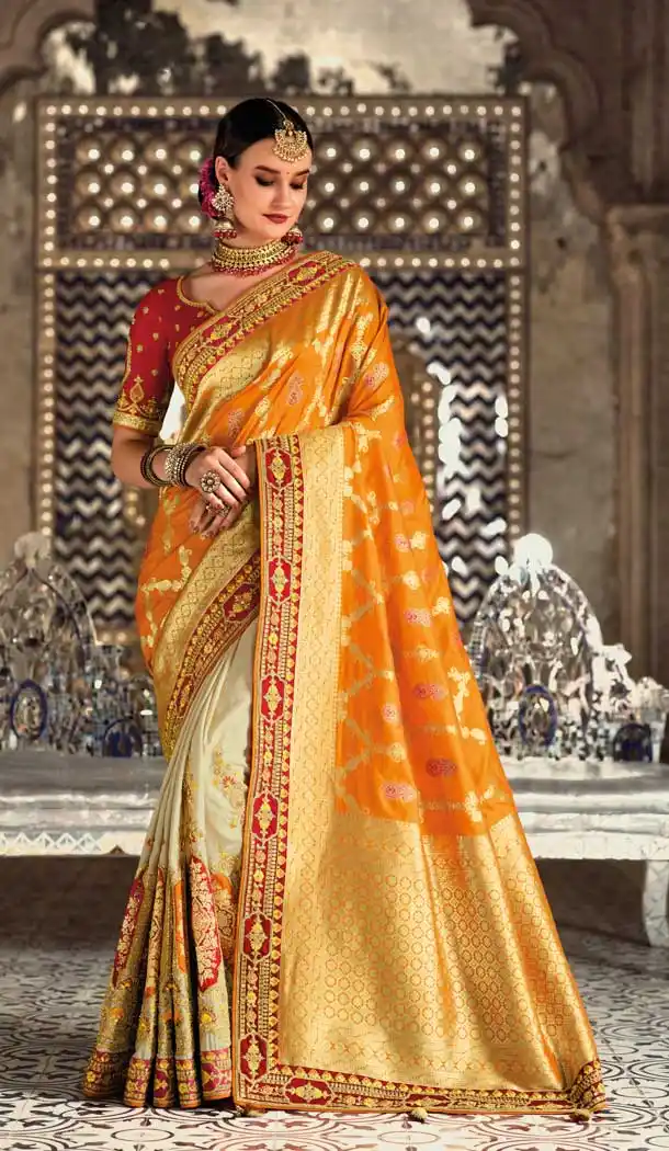 Mustard Color Weaving Work Traditional Wedding Wear Silk Plus Size Saree - 4529155241