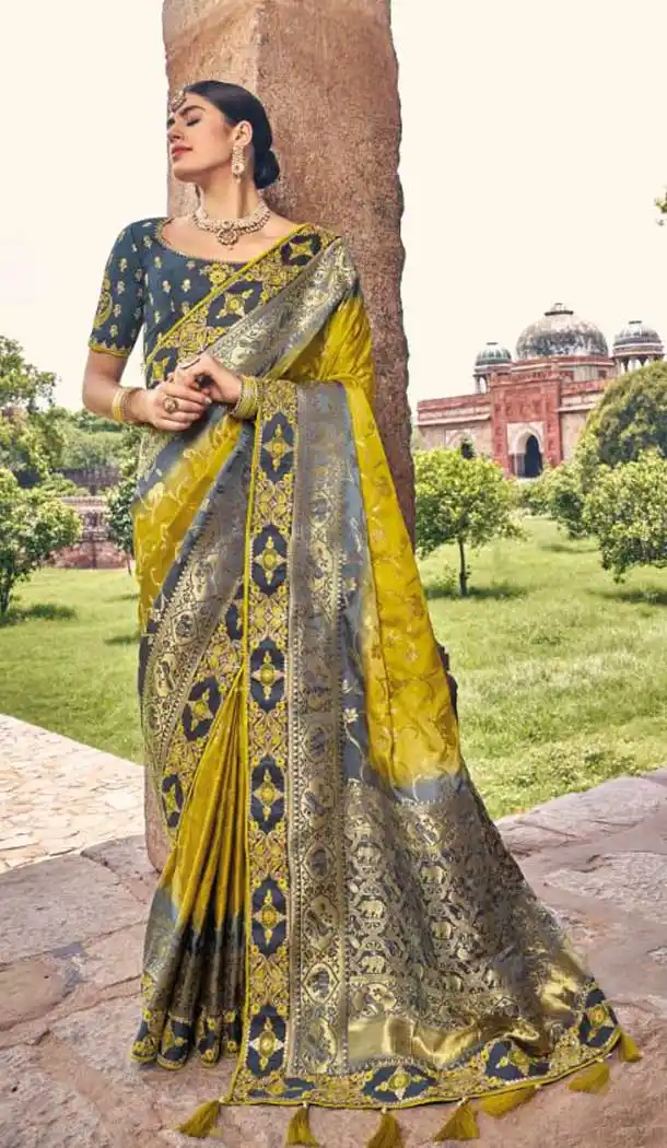 Olive Green Color Embroidery Work Dola Silk Wedding Wear Plus SIze Saree -4530155251