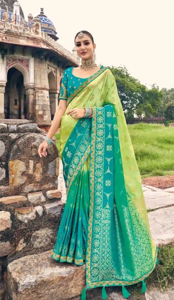 Pista Green Color Embroidery Work Dola Silk Wedding Wear Plus SIze Saree -4530155252