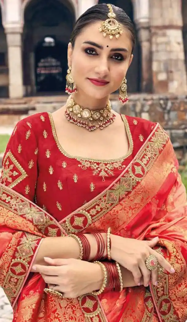 Red Color Embroidery Work Dola Silk Wedding Wear Plus SIze Saree -4530155254