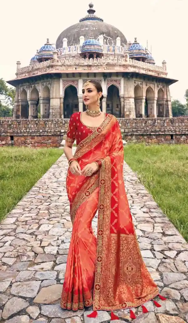 Red Color Embroidery Work Dola Silk Wedding Wear Plus SIze Saree -4530155254