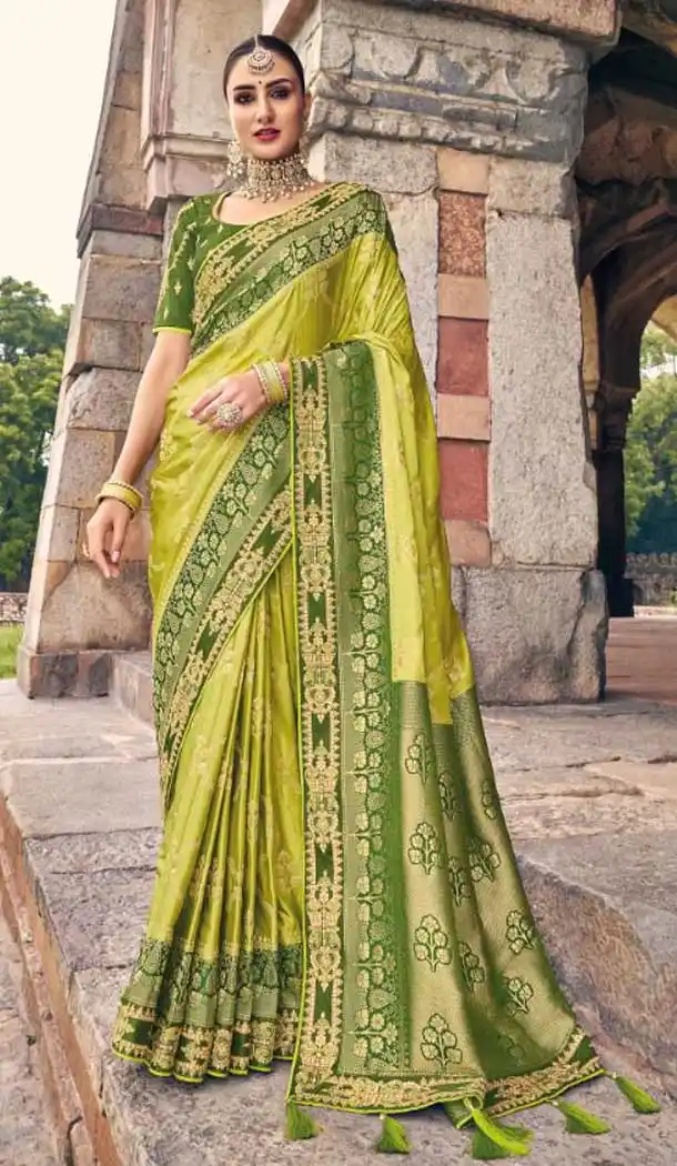 Light Green Color Embroidery Work Dola Silk Wedding Wear Plus SIze Saree -4530155255